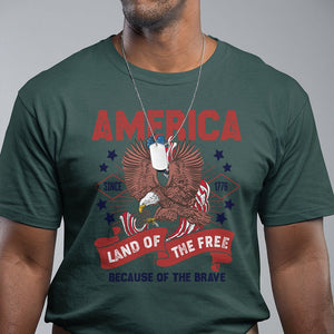 Patriotic American Eagle T Shirt Land Of The Free Because Of The Brave 1776 US Pride 4th of July TS02 Dark Forest Green Print Your Wear