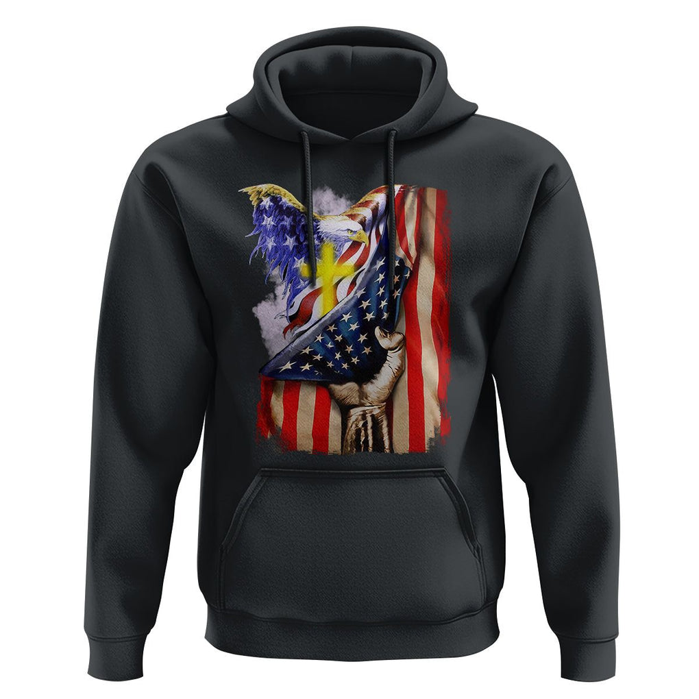 Patriotic American Eagle Hoodie US Flag Christian Cross One Nation Under God TS02 Black Print Your Wear