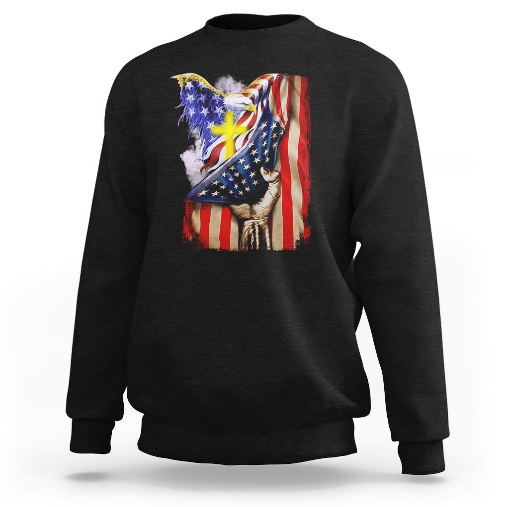 Patriotic American Eagle Sweatshirt US Flag Christian Cross One Nation Under God TS02 Black Print Your Wear