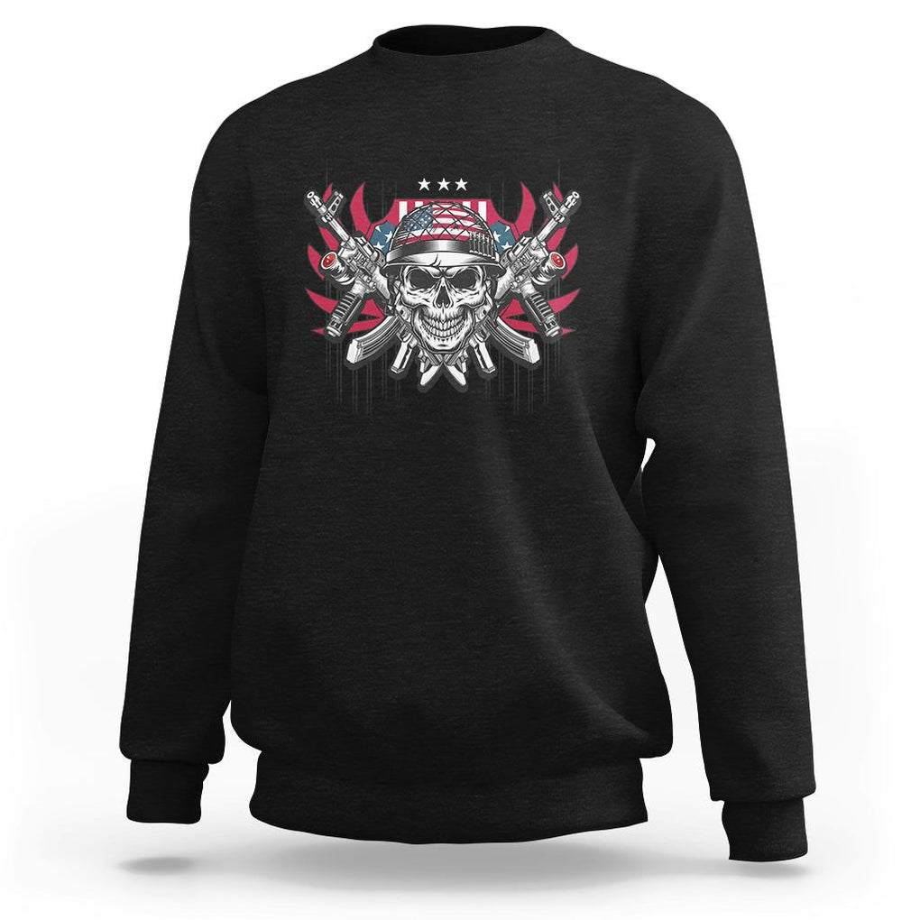 Patriotic Soldier Skull Sweatshirt 4th of July American Flag US Pride TS02 Black Print Your Wear