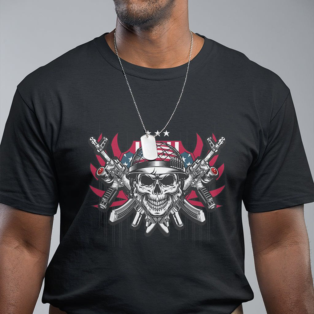 Patriotic Soldier Skull T Shirt 4th of July American Flag US Pride TS02 Black Print Your Wear