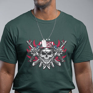 Patriotic Soldier Skull T Shirt 4th of July American Flag US Pride TS02 Dark Forest Green Print Your Wear