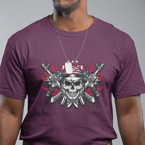 Patriotic Soldier Skull T Shirt 4th of July American Flag US Pride TS02 Maroon Print Your Wear