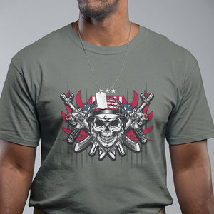 Patriotic Soldier Skull T Shirt 4th of July American Flag US Pride TS02 Military Green Print Your Wear