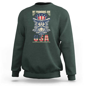 Uncle Sam Sweatshirt My Pronouns Are USA TS02 Dark Forest Green Print Your Wear