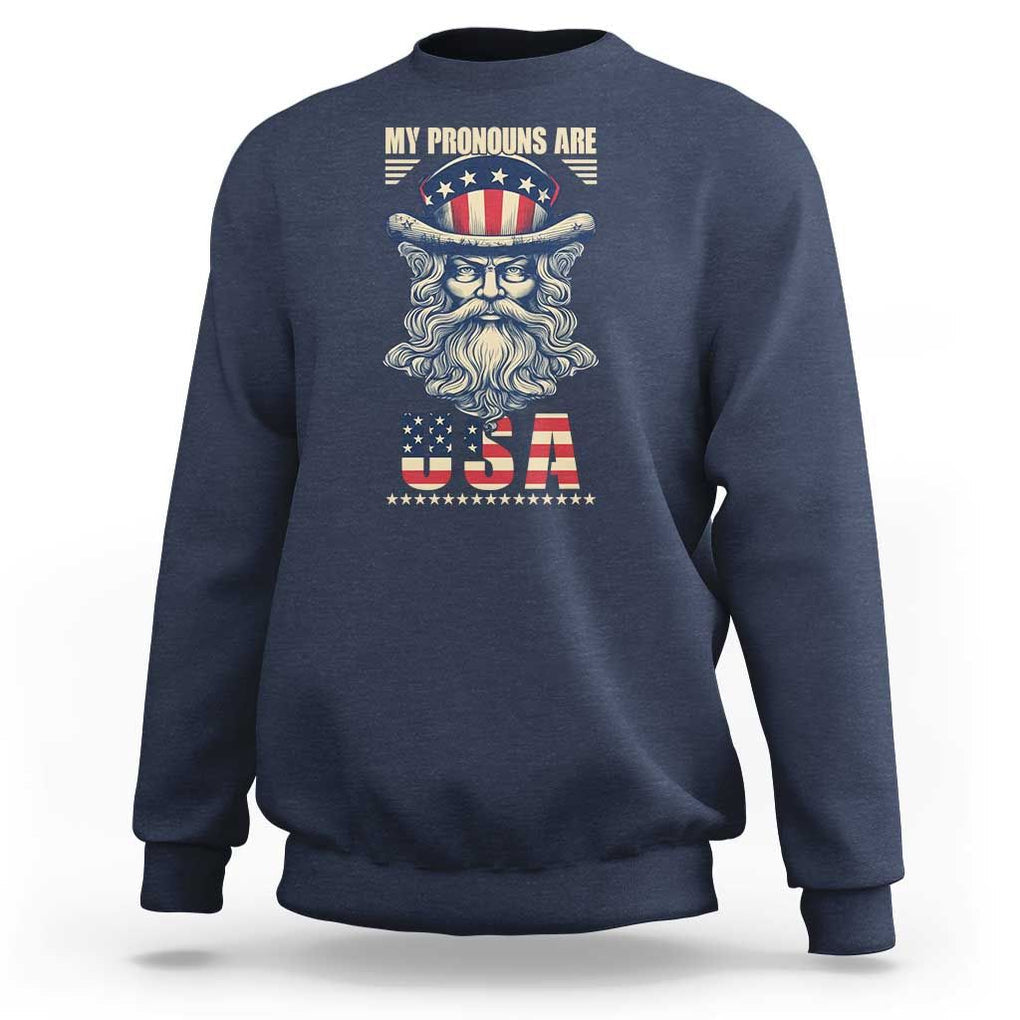 Uncle Sam Sweatshirt My Pronouns Are USA TS02 Navy Print Your Wear