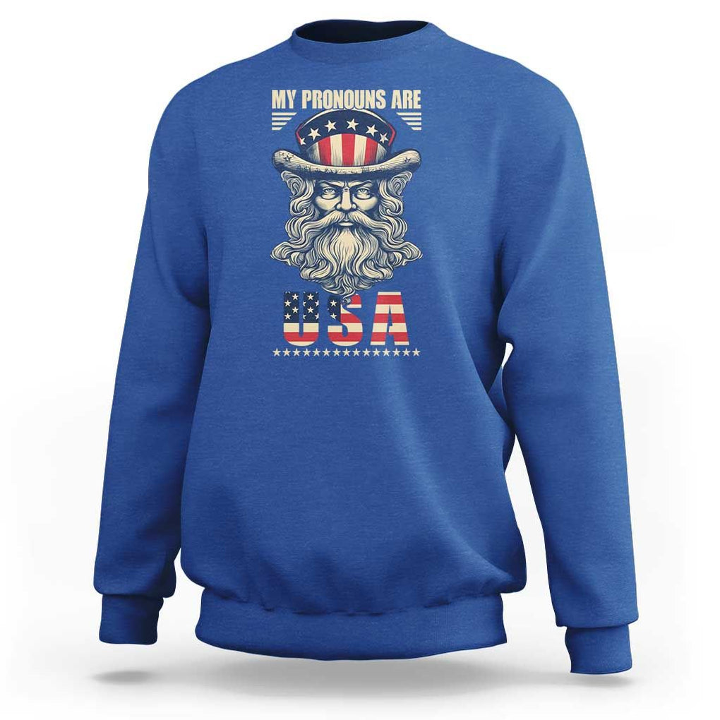 Uncle Sam Sweatshirt My Pronouns Are USA TS02 Royal Blue Print Your Wear