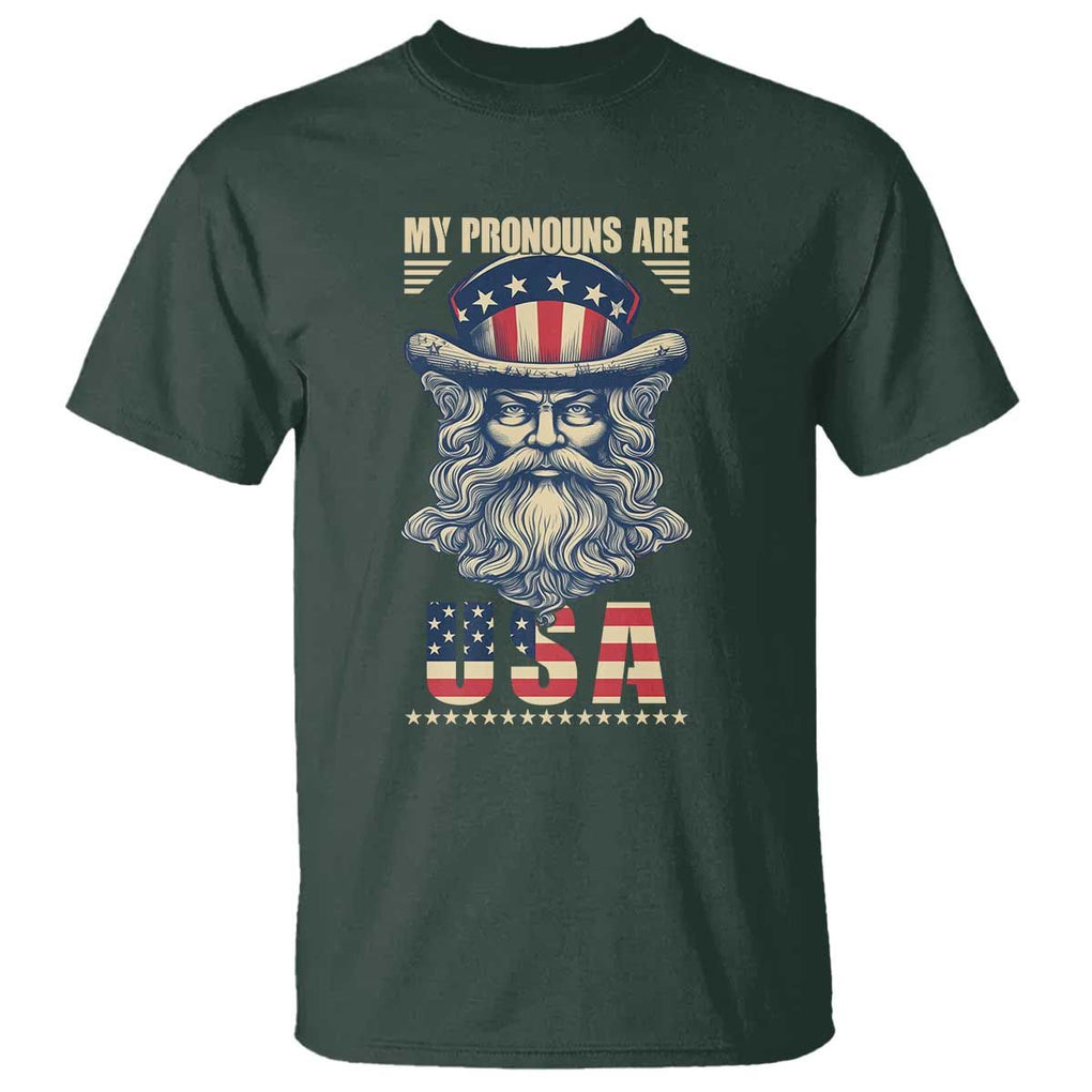 Uncle Sam T Shirt My Pronouns Are USA TS02 Dark Forest Green Print Your Wear