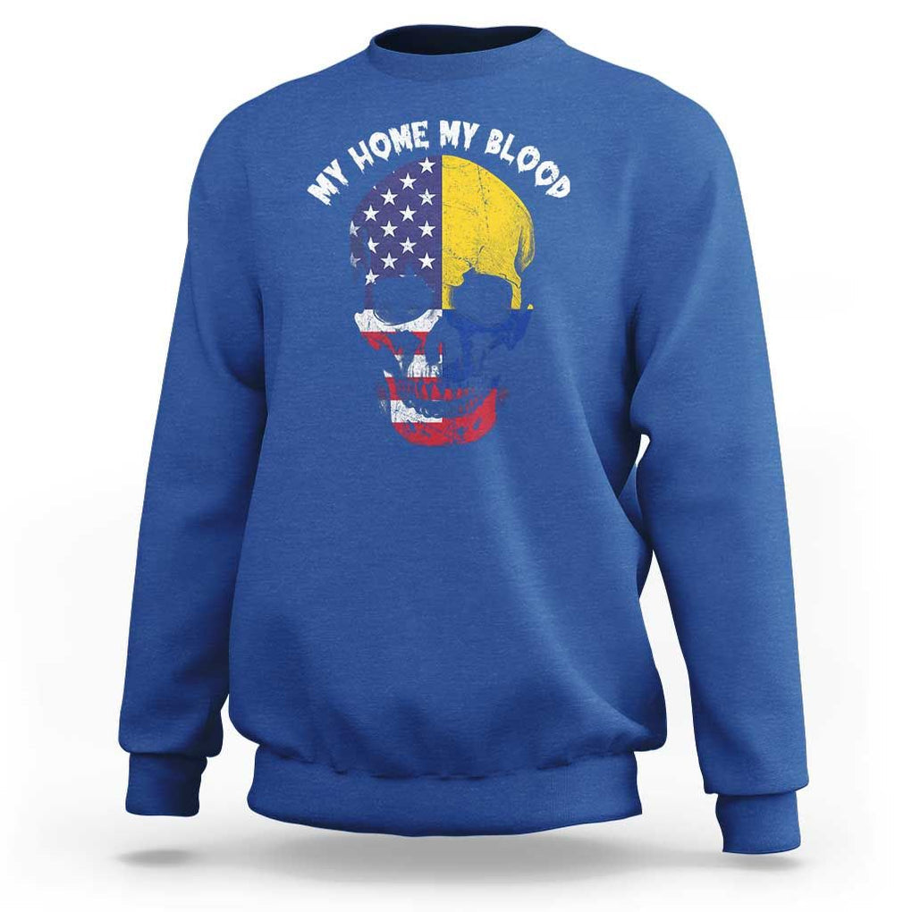 Colombian American Skull Sweatshirt My Home My Blood Flags TS02 Royal Blue Print Your Wear