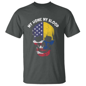 Colombian American Skull T Shirt My Home My Blood Flags TS02 Dark Heather Print Your Wear