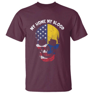 Colombian American Skull T Shirt My Home My Blood Flags TS02 Maroon Print Your Wear