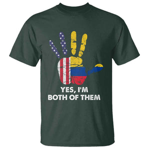 Colombian American T Shirt Yes I'm Both Of Them Flags Hand TS02 Dark Forest Green Print Your Wear