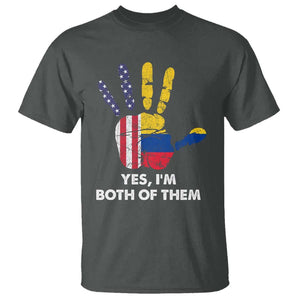 Colombian American T Shirt Yes I'm Both Of Them Flags Hand TS02 Dark Heather Print Your Wear