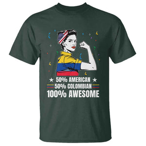 Colombian American T Shirt 50% American 50% Colombian 100% Awesome Messy Bun TS02 Dark Forest Green Print Your Wear