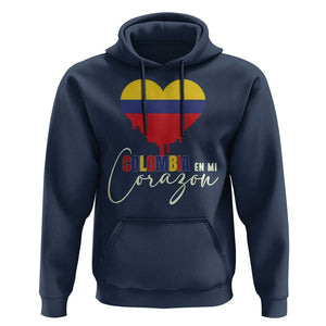 Colombia Pride Hoodie En Mi Coragon Colombian Flag Heart TS02 Navy Print Your Wear