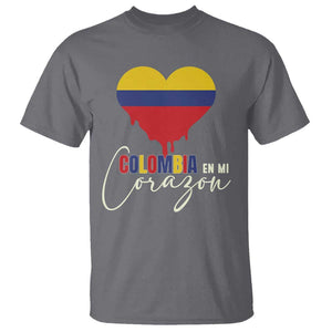 Colombia Pride T Shirt En Mi Coragon Colombian Flag Heart TS02 Charcoal Print Your Wear