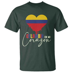 Colombia Pride T Shirt En Mi Coragon Colombian Flag Heart TS02 Dark Forest Green Print Your Wear