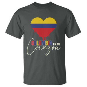 Colombia Pride T Shirt En Mi Coragon Colombian Flag Heart TS02 Dark Heather Print Your Wear