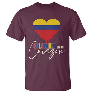 Colombia Pride T Shirt En Mi Coragon Colombian Flag Heart TS02 Maroon Print Your Wear