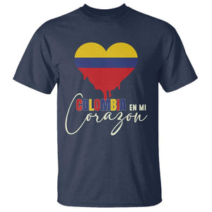 Colombia Pride T Shirt En Mi Coragon Colombian Flag Heart TS02 Navy Print Your Wear