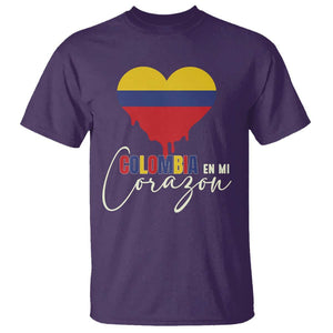 Colombia Pride T Shirt En Mi Coragon Colombian Flag Heart TS02 Purple Print Your Wear