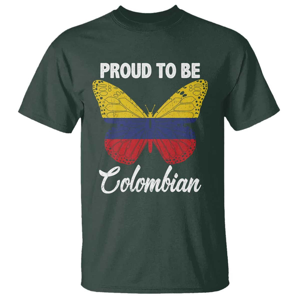 Colombia Pride T Shirt Proud To Be Colombian Butterfly TS02 Dark Forest Green Print Your Wear