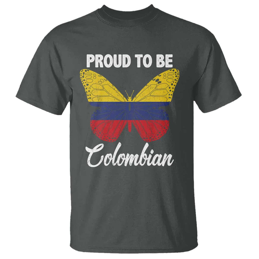 Colombia Pride T Shirt Proud To Be Colombian Butterfly TS02 Dark Heather Print Your Wear