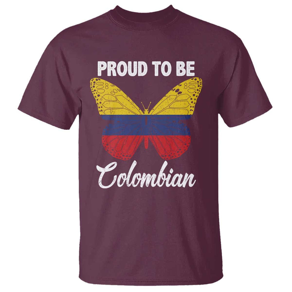 Colombia Pride T Shirt Proud To Be Colombian Butterfly TS02 Maroon Print Your Wear