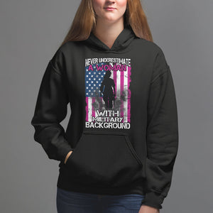 Female Veteran Hoodie Never Underestimate A Woman With Military Background American Flag TS02 Black Printyourwear