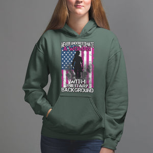 Female Veteran Hoodie Never Underestimate A Woman With Military Background American Flag TS02 Dark Forest Green Printyourwear