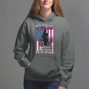 Female Veteran Hoodie Never Underestimate A Woman With Military Background American Flag TS02 Dark Heather Printyourwear