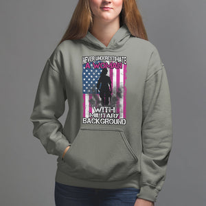 Female Veteran Hoodie Never Underestimate A Woman With Military Background American Flag TS02 Military Green Printyourwear