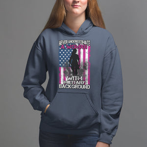 Female Veteran Hoodie Never Underestimate A Woman With Military Background American Flag TS02 Navy Printyourwear