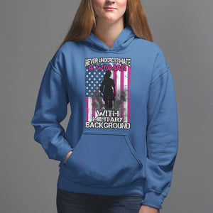 Female Veteran Hoodie Never Underestimate A Woman With Military Background American Flag TS02 Royal Blue Printyourwear