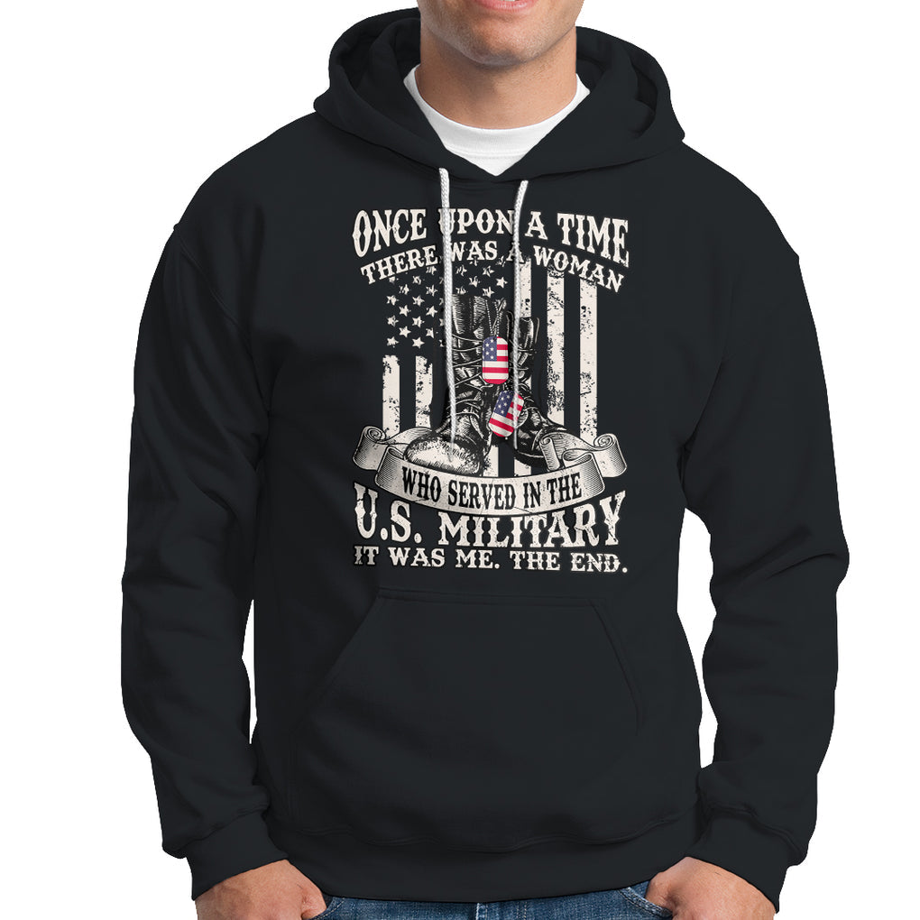 Female Veteran Hoodie There Was A Woman Who Served In The Military Combat Boots Dog Tags TS02 Dark Heather Printyourwear