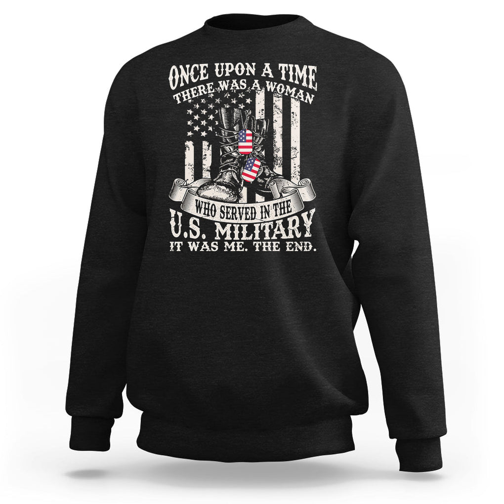 Female Veteran Sweatshirt There Was A Woman Who Served In The Military Combat Boots Dog Tags TS02 Dark Heather Printyourwear