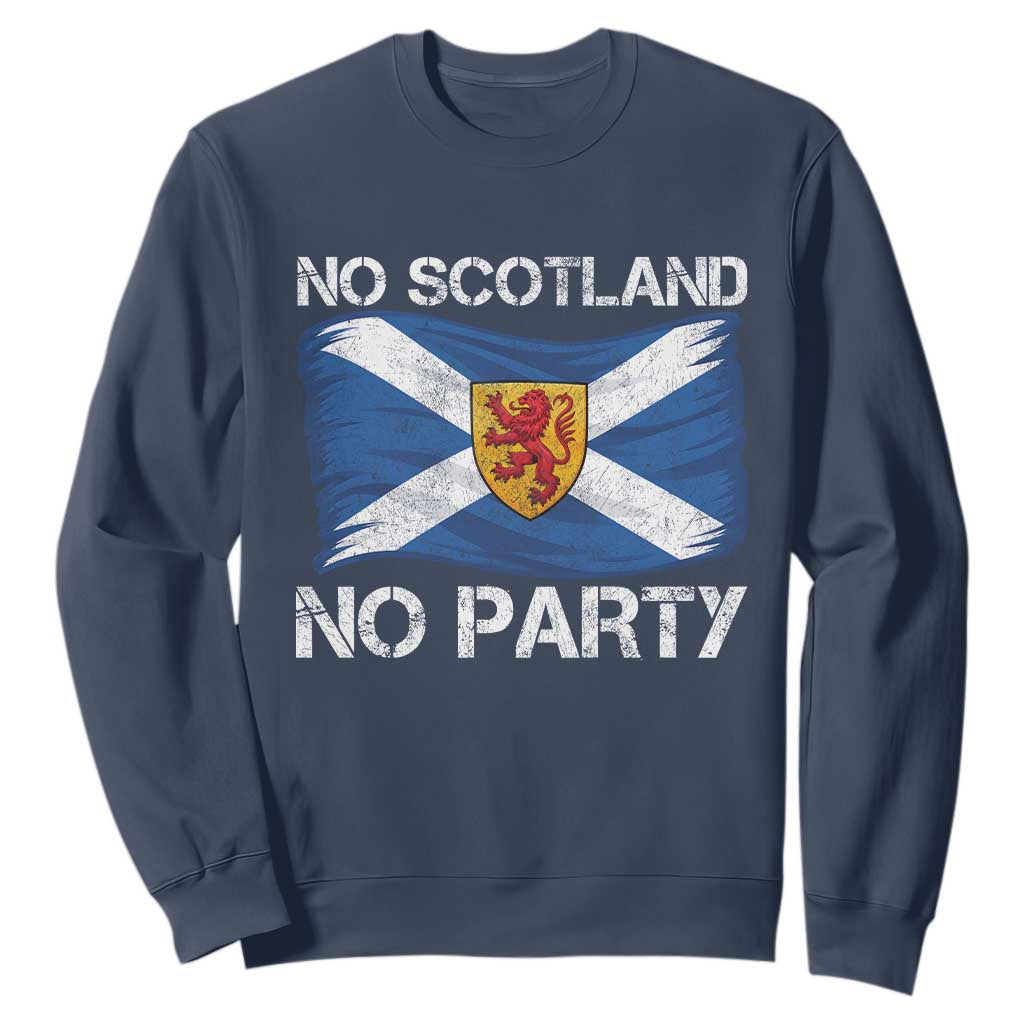No Scotland No Party Saltire Flag Lion Rampant Crest Sweatshirt Game Day Soccer Fans Football Tournament TS02 Navy Print Your Wear