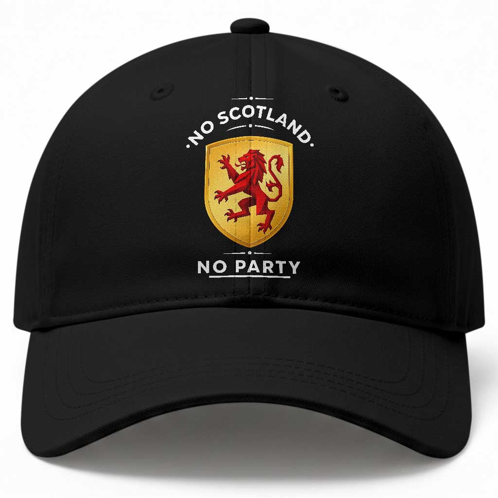 No Scotland No Party Gold Heraldic Shield Red Lion Rampant Baseball Cap Game Day Soccer Fans Football Tournament TS02 Print Your Wear