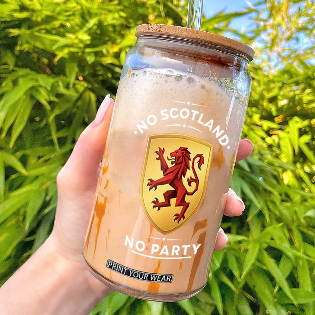 No Scotland No Party Gold Heraldic Shield Red Lion Rampant Glass Can Game Day Soccer Fans Football Tournament TS02 Black Print Your Wear