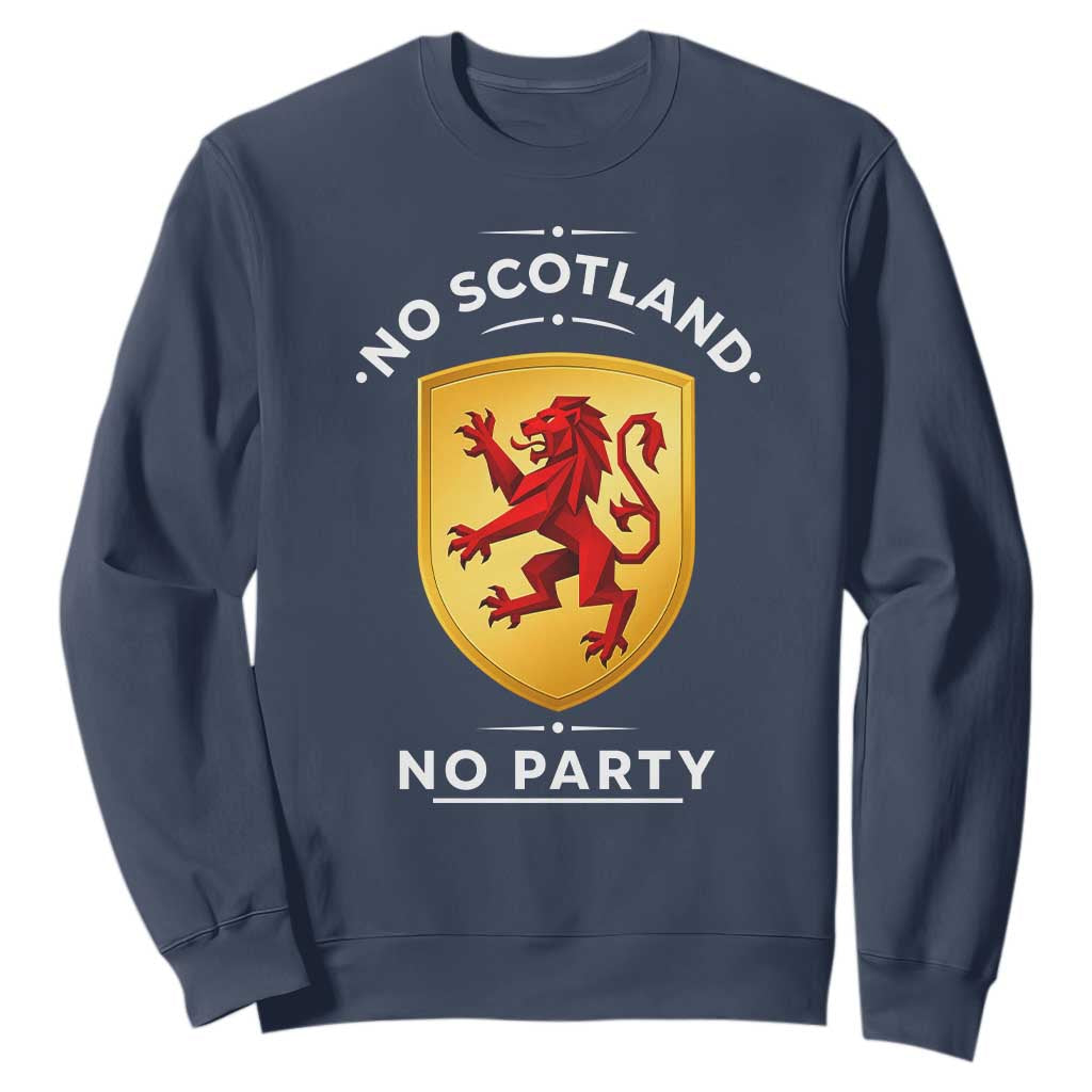 No Scotland No Party Gold Heraldic Shield Red Lion Rampant Sweatshirt Game Day Soccer Fans Football Tournament TS02 Navy Print Your Wear