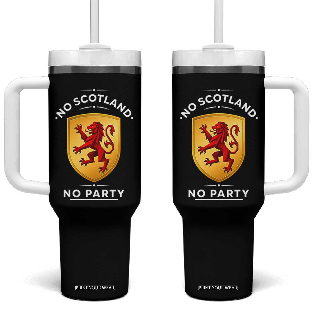 No Scotland No Party Gold Heraldic Shield Red Lion Rampant Tumbler With Handle Game Day Soccer Fans Football Tournament TS02 One Size: 40 oz Black Print Your Wear