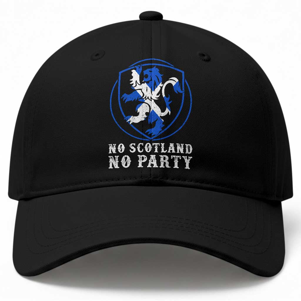 No Scotland No Party Distressed Shield Saltire Cross Baseball Cap Vintage Football Fans Game Day TS02 Print Your Wear