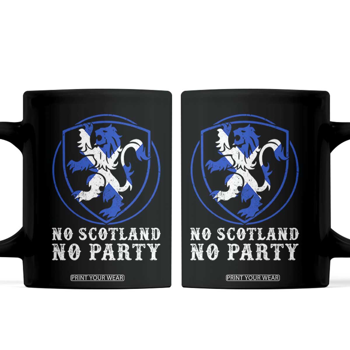 No Scotland No Party Distressed Shield Saltire Cross Coffee Mug Vintage Football Fans Game Day TS02 Black Print Your Wear