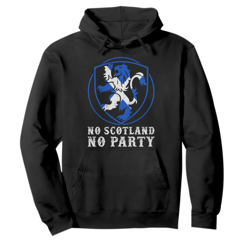 No Scotland No Party Distressed Shield Saltire Cross Hoodie Vintage Football Fans Game Day TS02 Black Print Your Wear