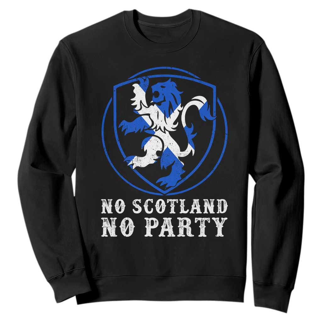 No Scotland No Party Distressed Shield Saltire Cross Sweatshirt Vintage Football Fans Game Day TS02 Black Print Your Wear