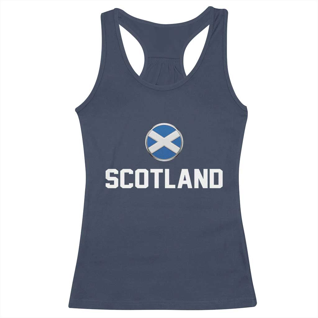 Scotland Round Saltire Flag Emblem Racerback Tank Top Classic Varsity Typography Sports Fans TS02 Navy Print Your Wear