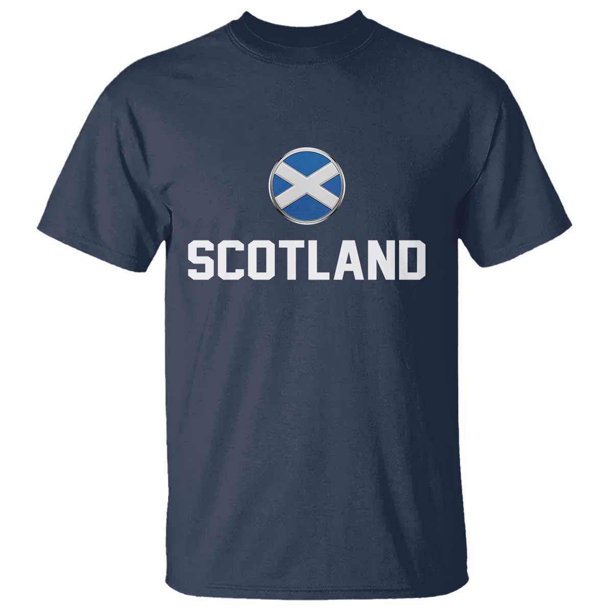 Scotland Round Saltire Flag Emblem T Shirt Classic Varsity Typography Sports Fans TS02 Navy Print Your Wear