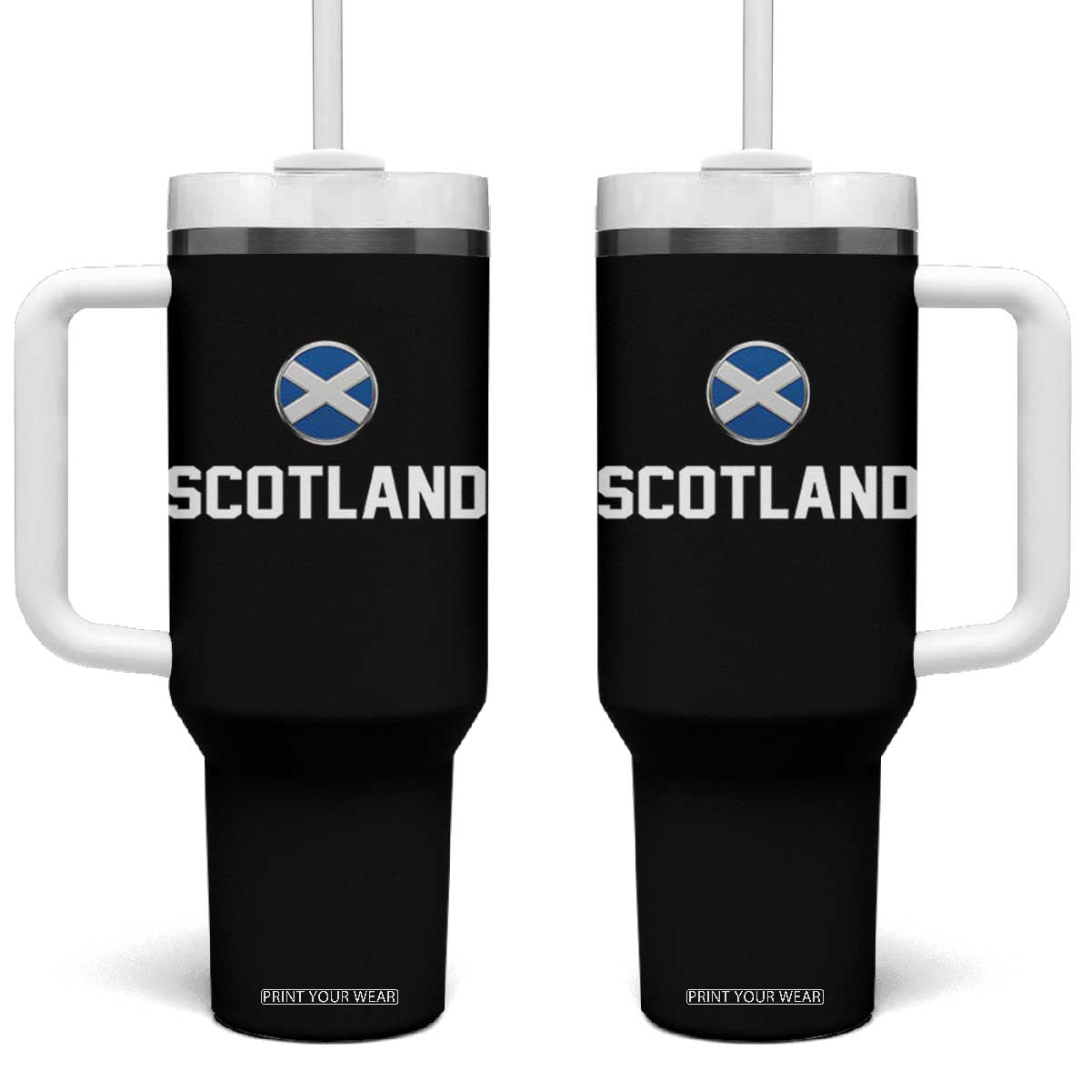 Scotland Round Saltire Flag Emblem Tumbler With Handle Classic Varsity Typography Sports Fans TS02 One Size: 40 oz Black Print Your Wear