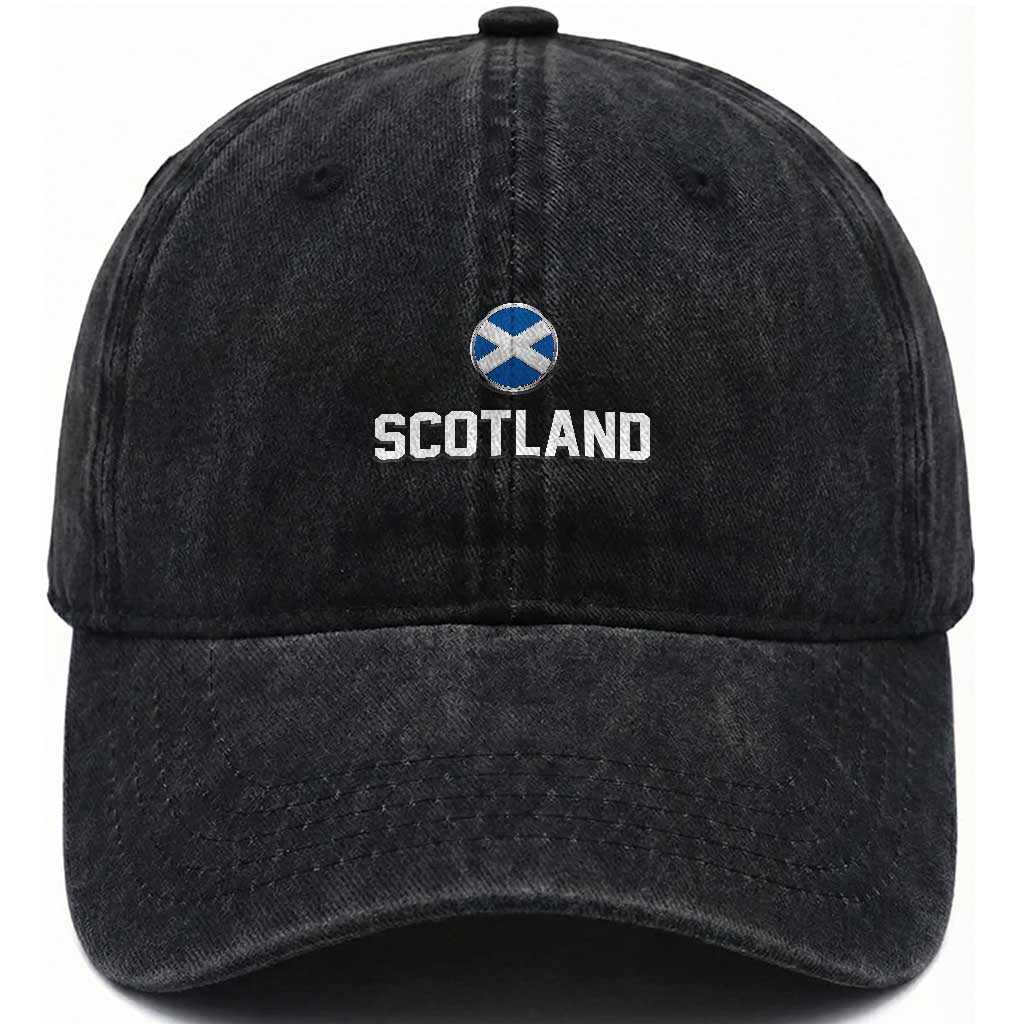 Scotland Round Saltire Flag Emblem Washed Cotton Baseball Cap Classic Varsity Typography Sports Fans TS02 Print Your Wear