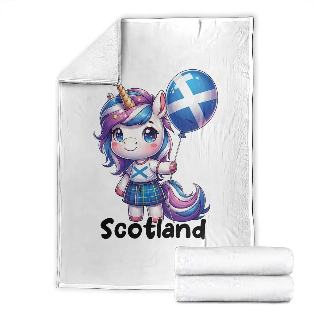 Cute Unicorn Wearing Tartan Kilt Holding Saltire Flag Graphic Throw Blanket TS02 White Print Your Wear